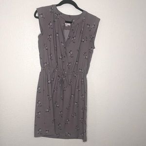 Loft tied waist grey floral dress